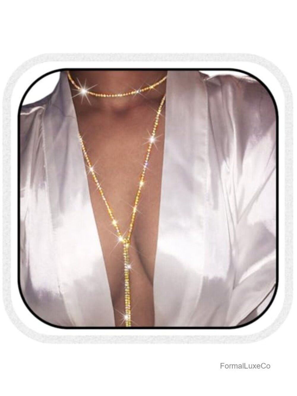 Rhinestone Choker Necklace Sparkly Crystal Heart Pendant Long Chain Women